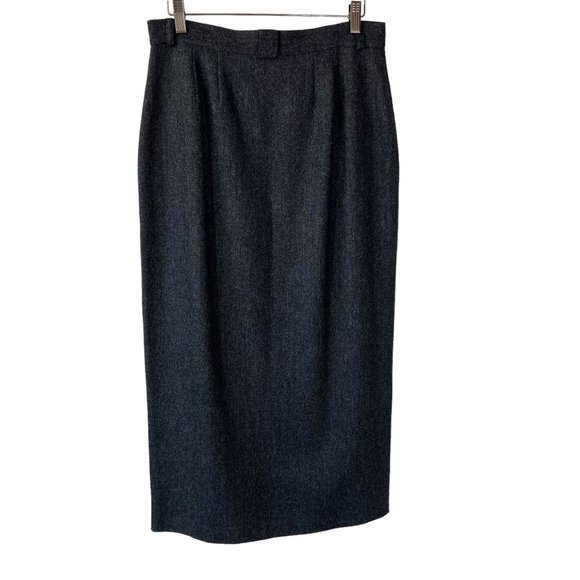Vintage 90s Dark Grey Wool Blend Long Straight Button Up Midi Skirt Large - Picture 2 of 6